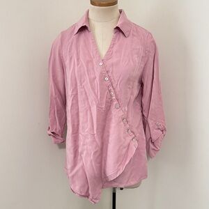 Soft Surroundings Petite Small Pink Washed Tencel Wrap Asymmetrical Blouse Top